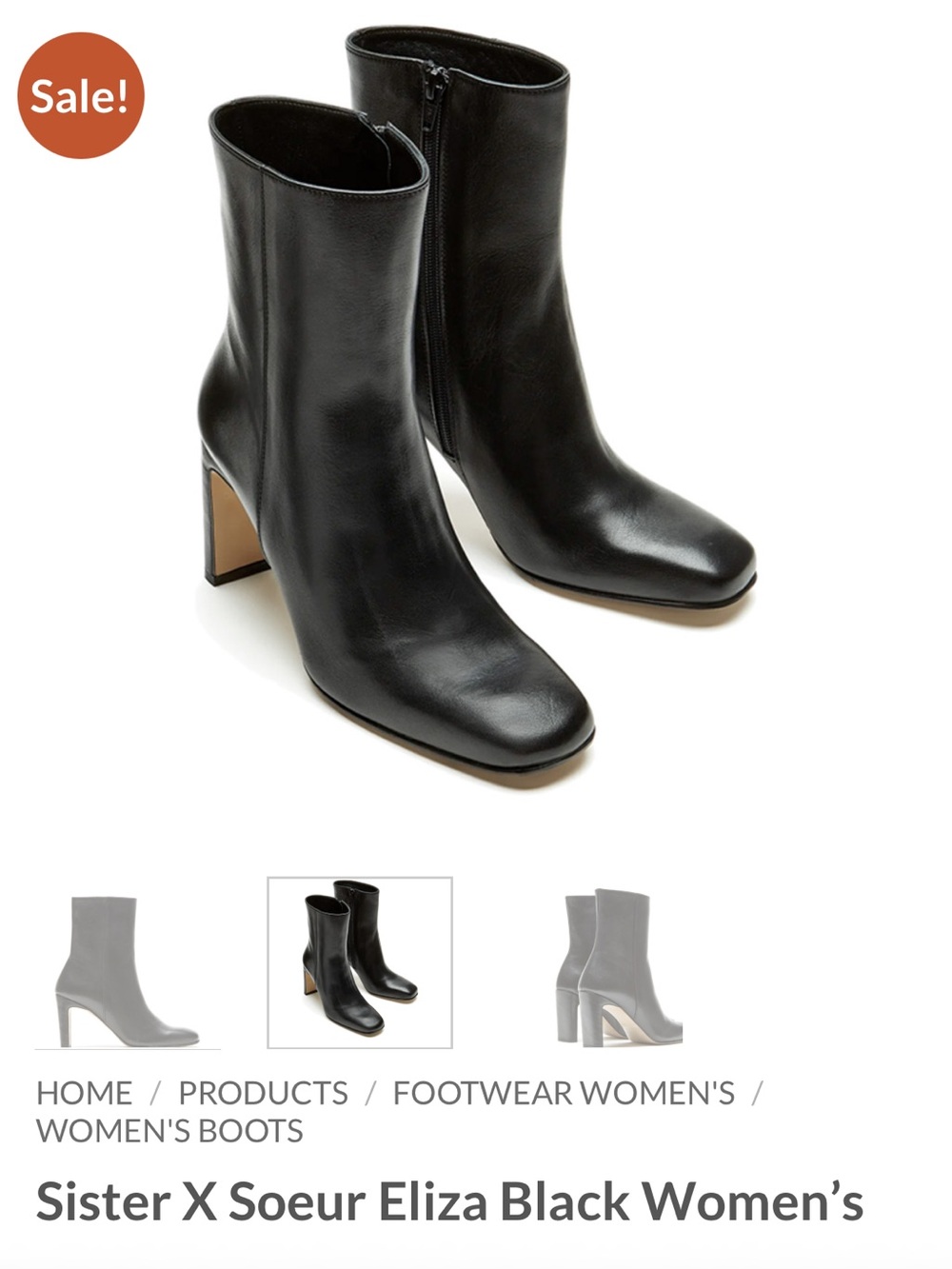 Women's Black Leather Ankle Booties with Block Heel - size 39